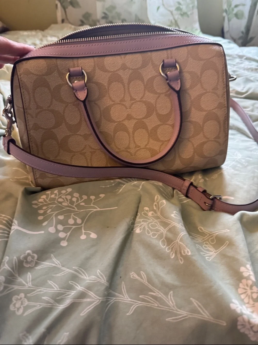 Coach Tan Canvas Satchel with Dusty Pink Leather Trim - Picture 4 of 7
